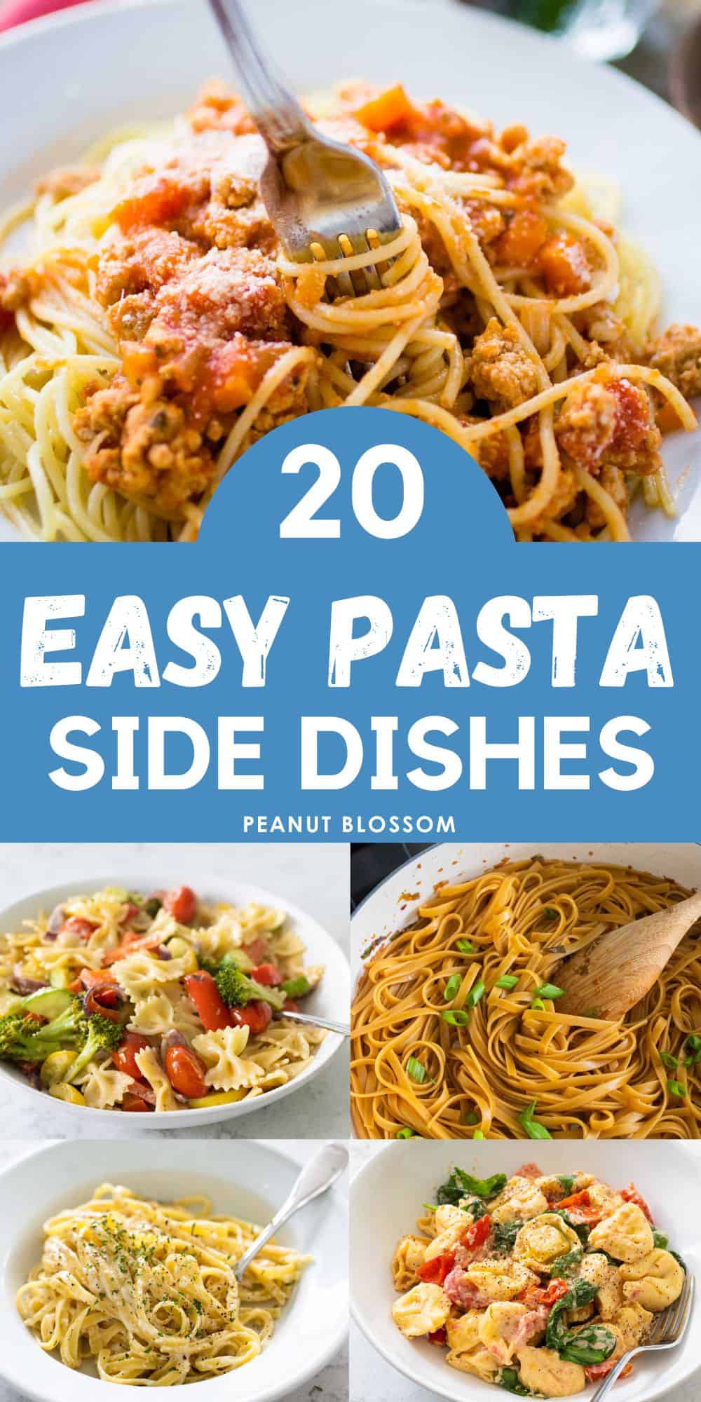 The photo collage shows five pasta recipes you can serve as a side dish.