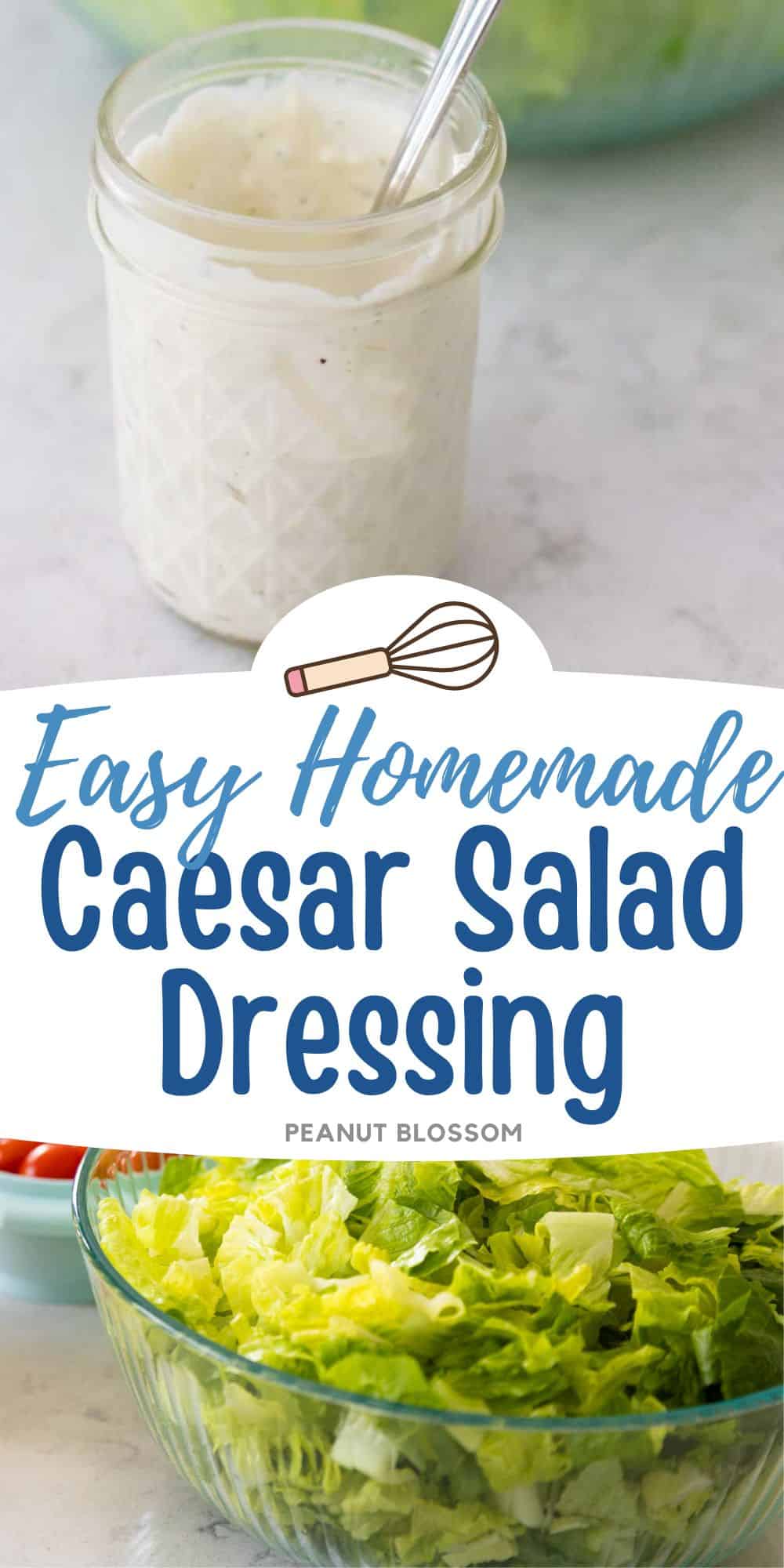 The photo collage shows a mason jar of salad dressing next to a photo of a bowl of prepared lettuce.