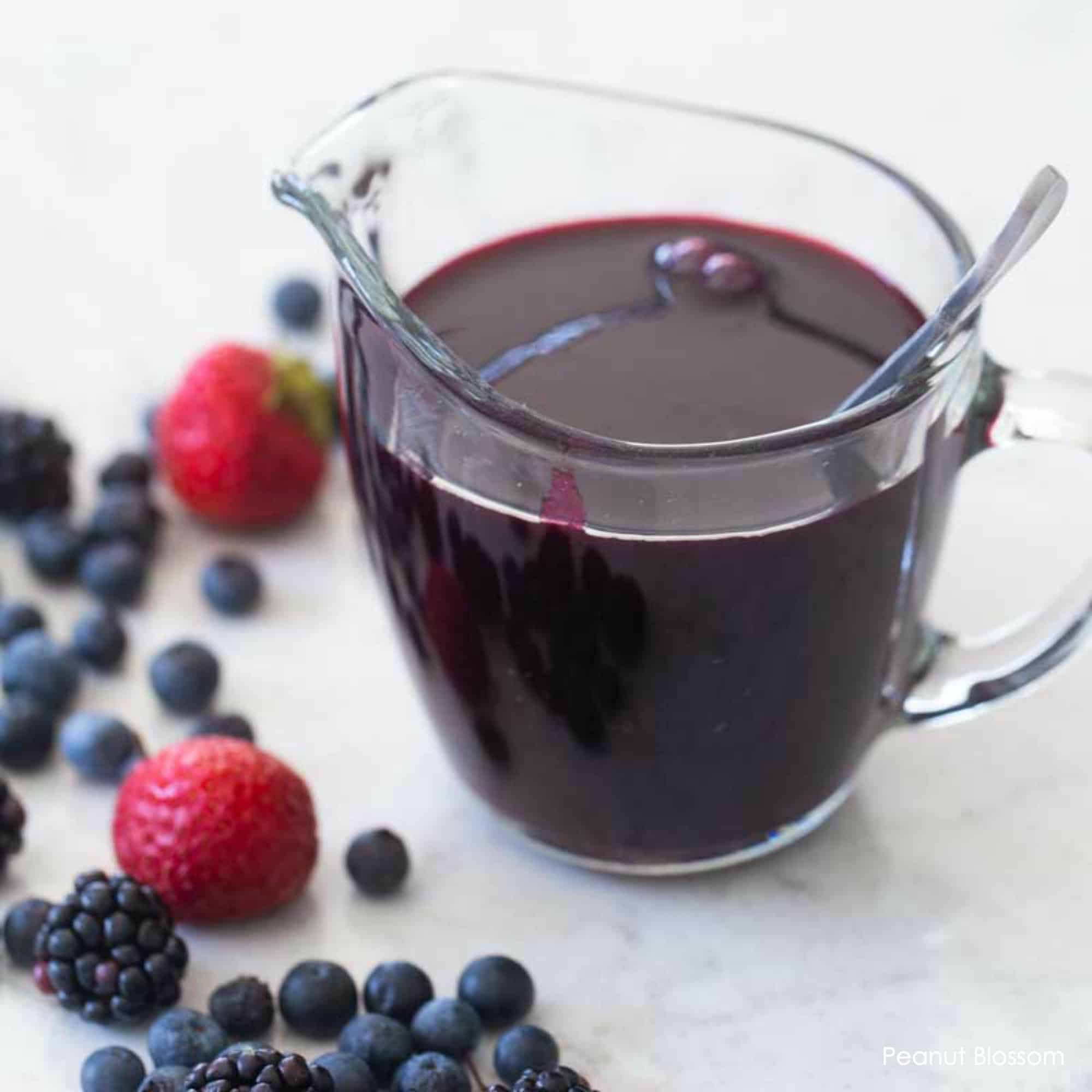 Triple berry sauce for topping a plain cheesecake Peanut Blossom