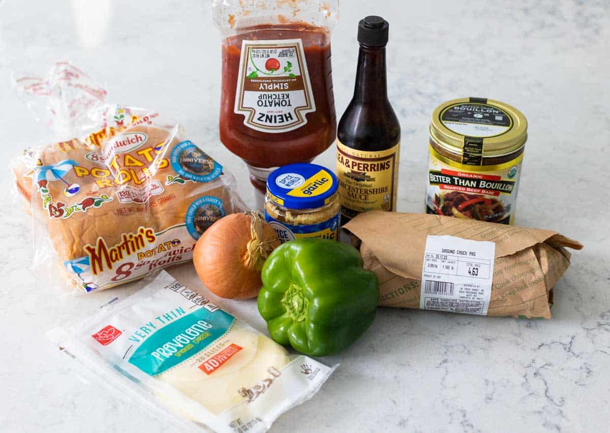 The ingredients to make the sloppy joes are on the counter.