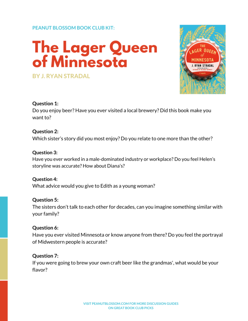 A preview of the printable book club discussion guide for The Lager Queen of Minnesota.