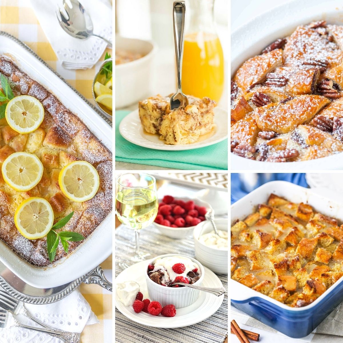 A photo collage shows a variety of bread pudding recipes.