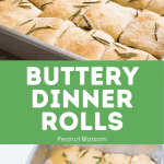 Image shows a pan of unbaked buttery dinner rolls compared to a finished pan to illustrate the difference in color on the top.