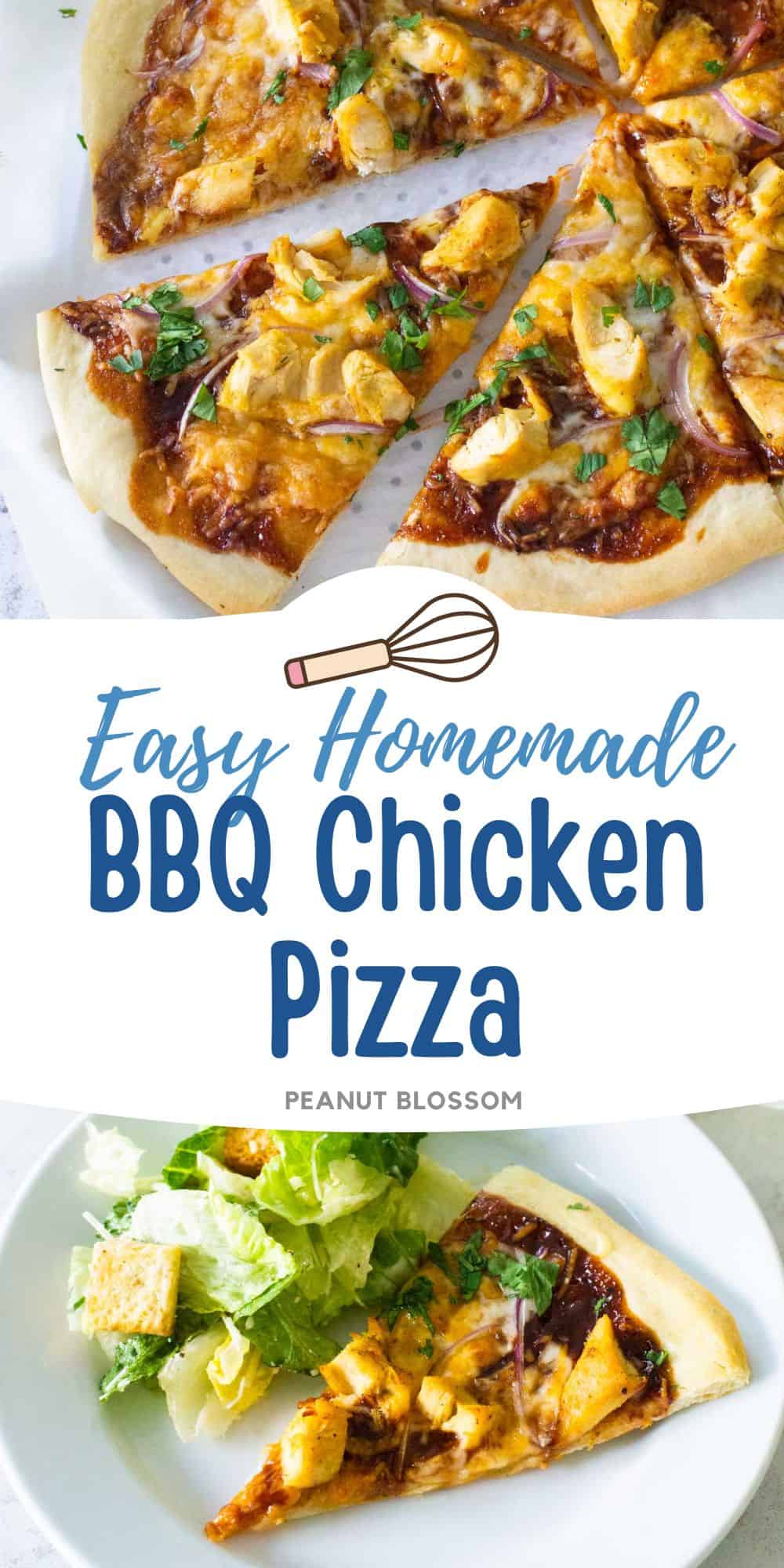 The bbq chicken pizza has been sliced for serving.