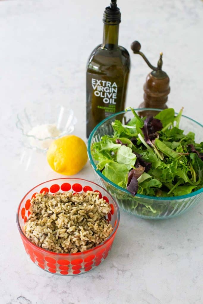 The ingredients for crispy rice salad.