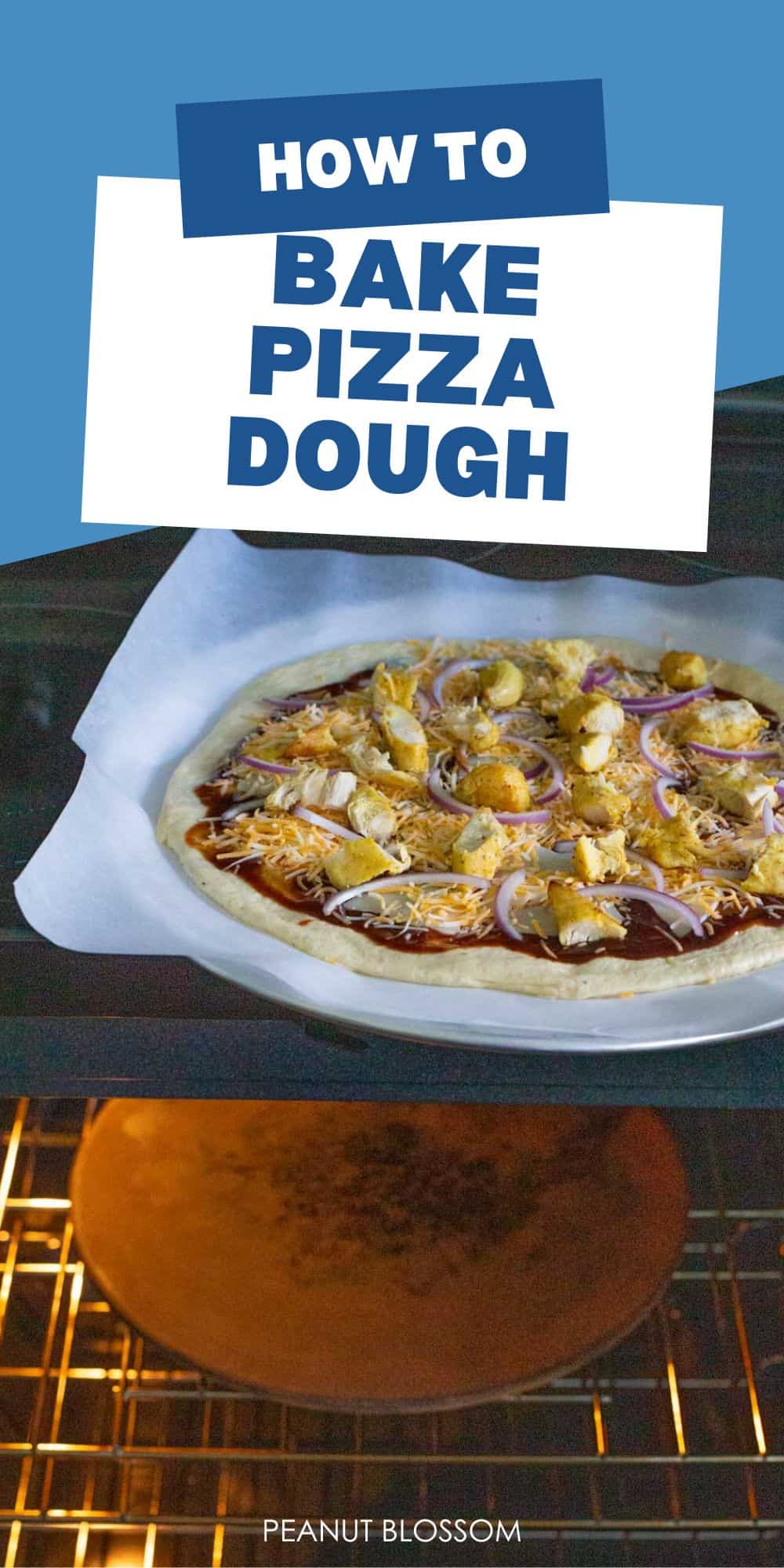 A homemade pizza is ready to go into the hot oven that has a pizza stone inside.