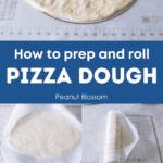 Pin image that shows the steps for rolling the pizza dough.