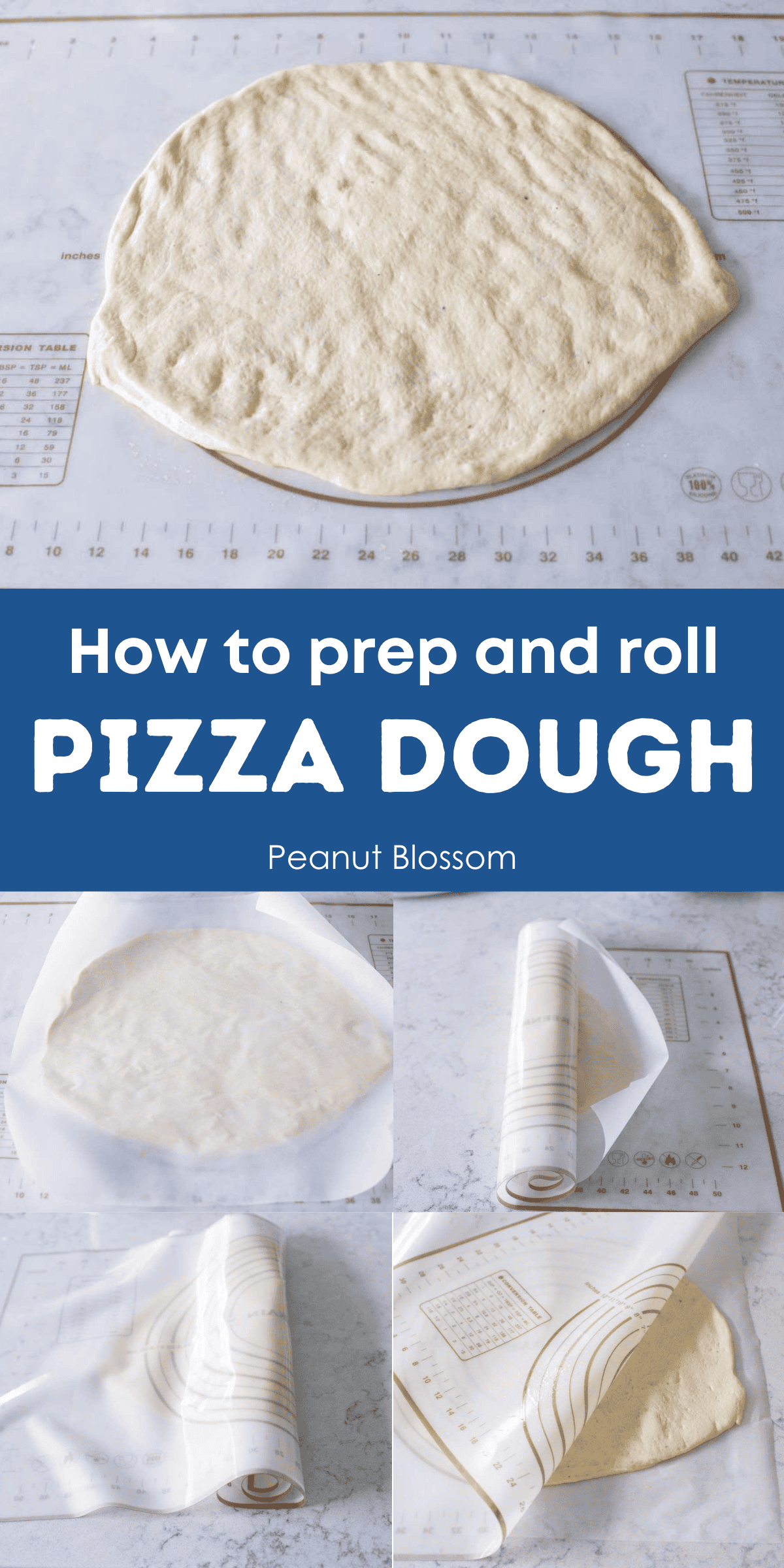 Pin image that shows the steps for rolling the pizza dough.