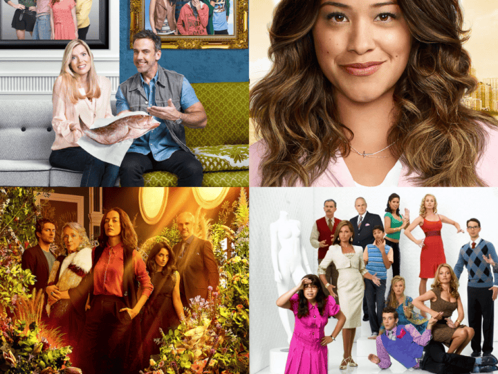A collage of telenovela promotional images.