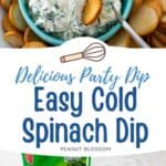 The bowl of dip with bagel chips for dipping next to the ingredients needed to make it.