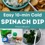 A photo collage showing how to make a cold spinach dip.