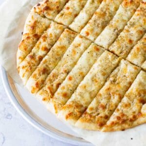 Homemade pokey sticks have been baked and cut into breadsticks.