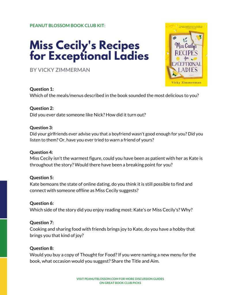A preview of the printable discussion guide for Miss Cecily's Recipes for Exceptional Ladies