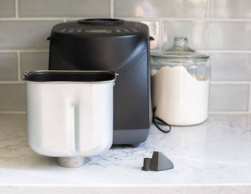 The Hamilton Beach bread machine bread pan and mixing paddle.