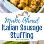 The photo collage shows the sausage stuffing next to a photo of the ingredients needed to make it.