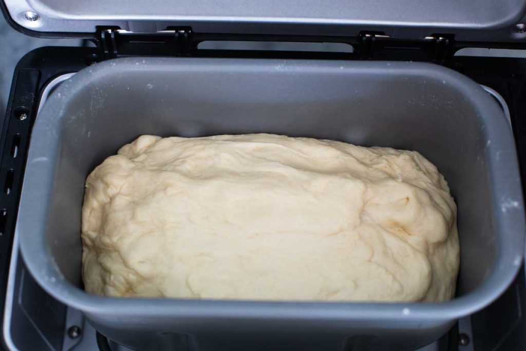 Dough about to rise inside the Zojirushi bread pan.