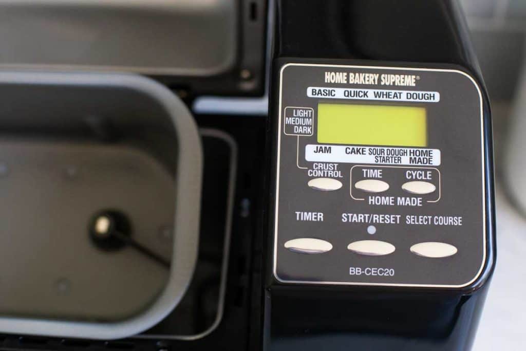 A close-up of the Zojirushi bread machine program options.