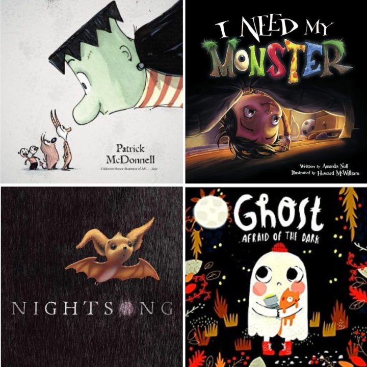 A collage of Halloween picture books for reading out loud to kids.