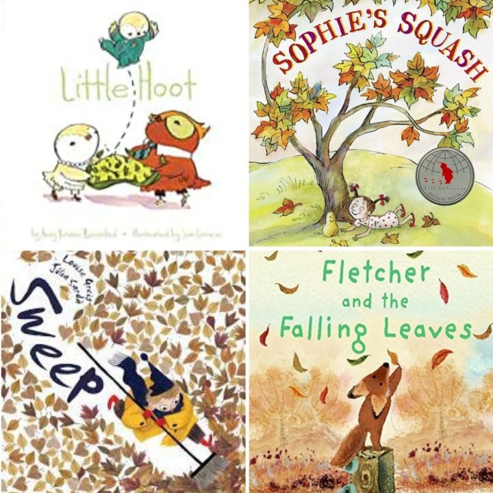 A photo collage of several lovely fall picture books to read aloud to kids.