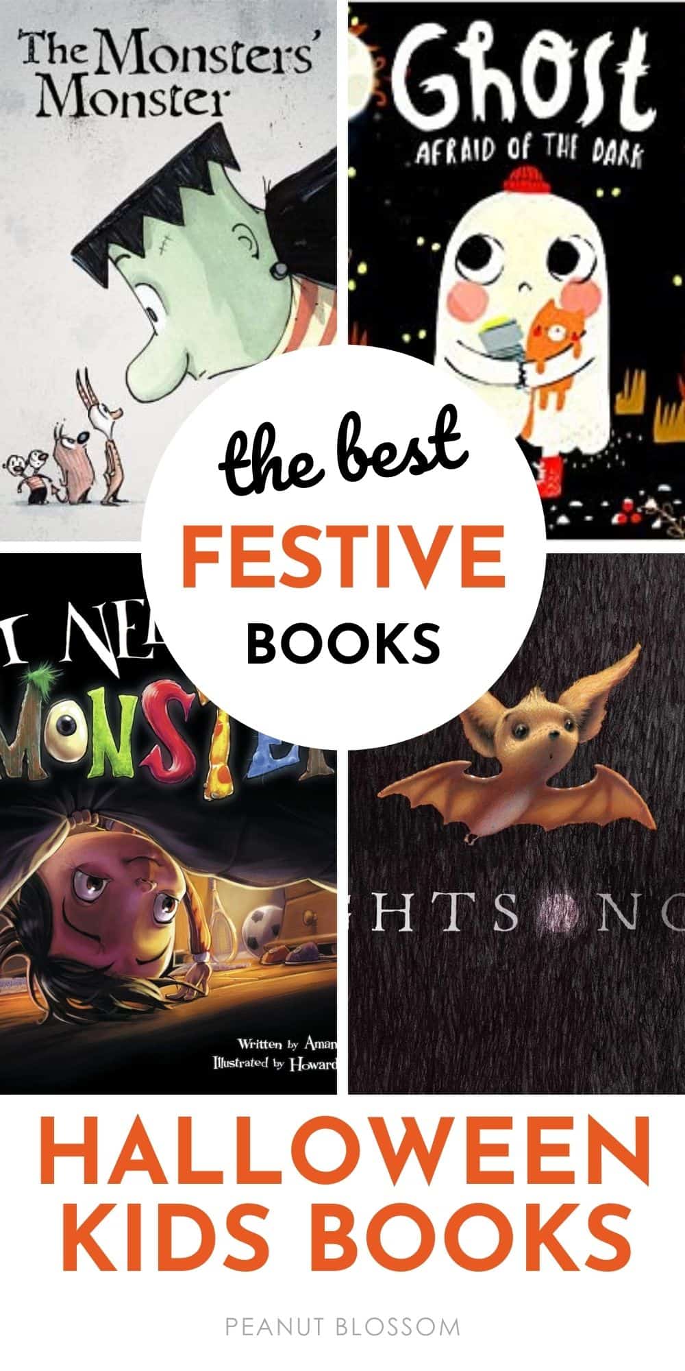 A book collage of the prettiest Halloween books for kids.