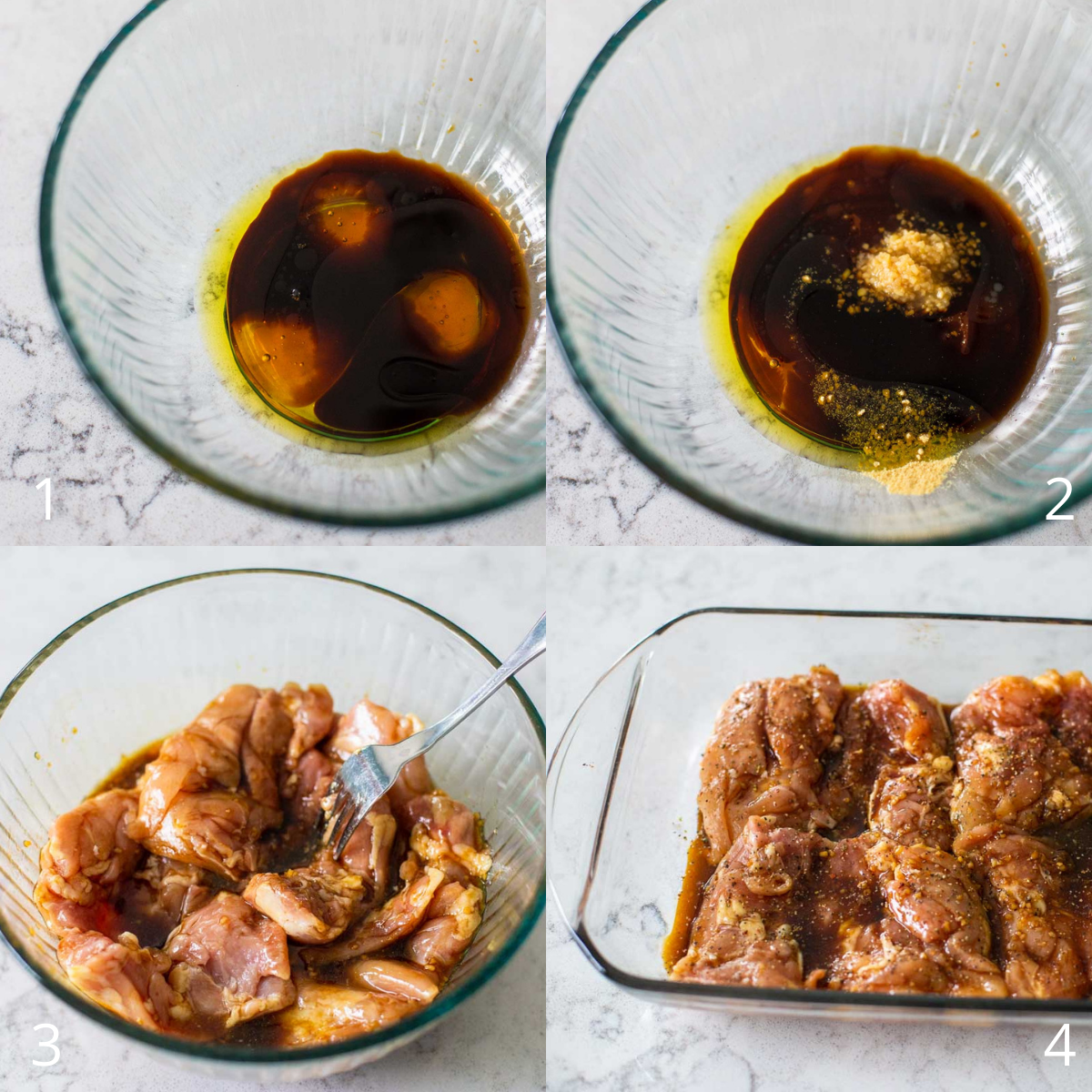 Step by step photos show how to mix up the marinade.