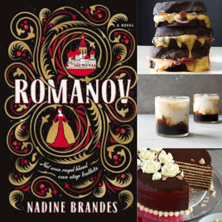 A collage of foods inspired by the book Romanov by Nadine Brandes