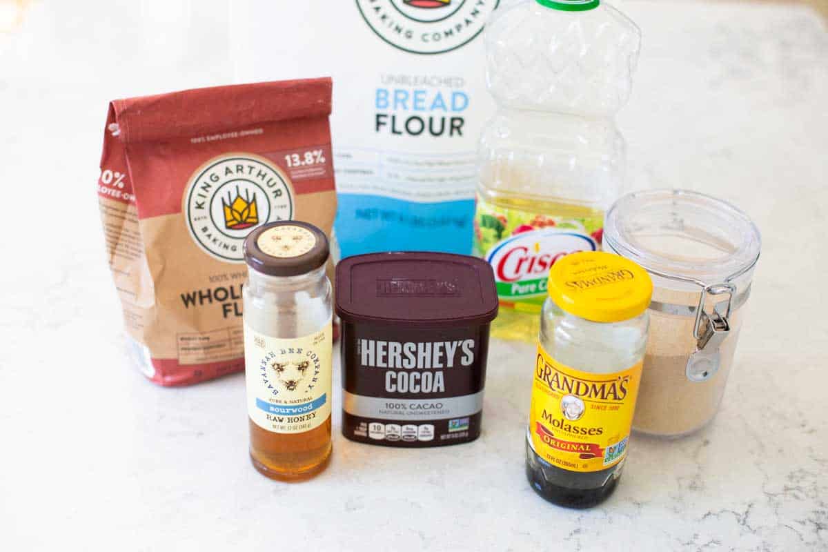 The ingredients for the steakhouse brown bread sit on a kitchen counter.