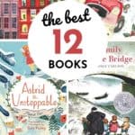 Collage of four book covers: The Vanderbeeks of 141st Street, TumTum and Nutmeg A Christmas Adventure, Astrid the Unstoppable, and The Family Under the Bridge with the text the best 12 books read aloud Christmas books.