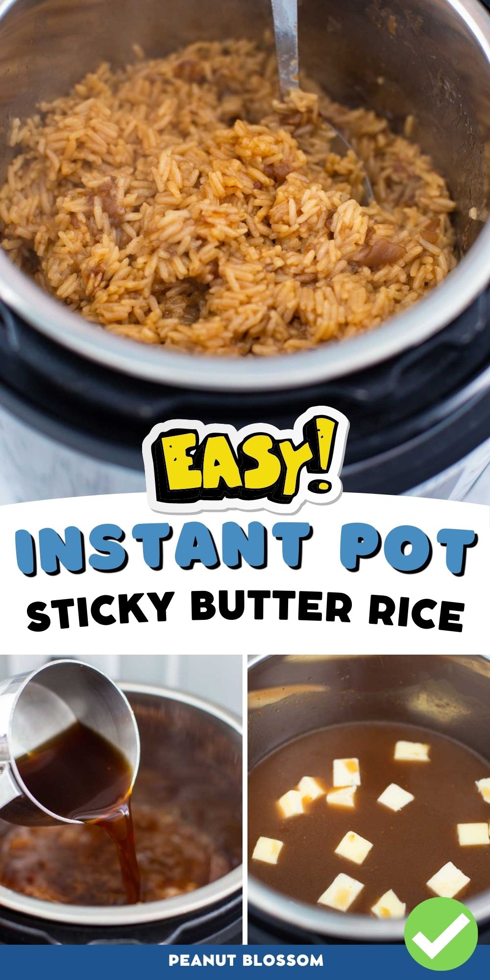 The rice in 3 stages of cooking in the Instant Pot.