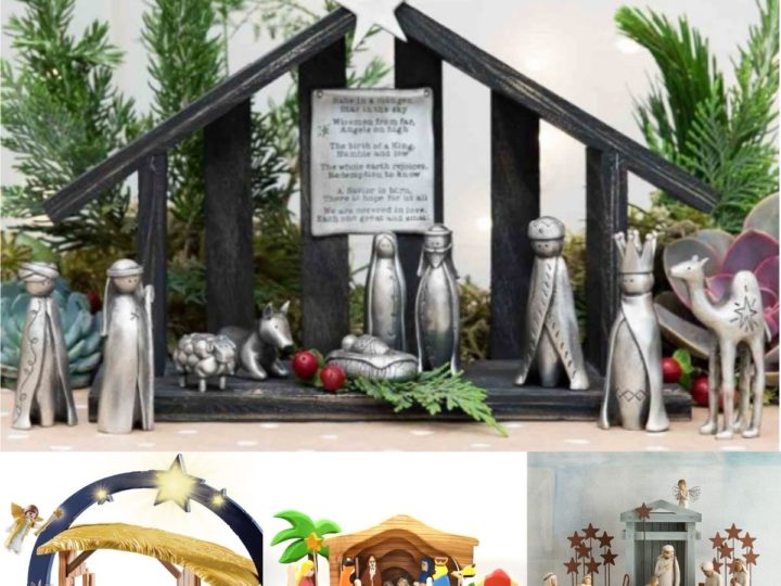 A collage of different Nativity sets for families