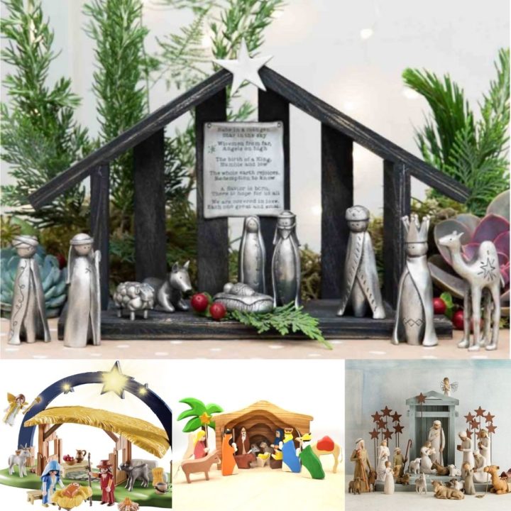 A collage of different Nativity sets for families