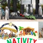 The photo collage shows several kid-friendly nativity sets.