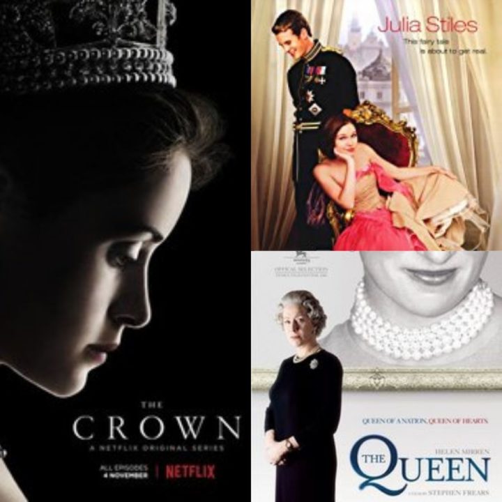 A collage of movie posters for royal movies about the royal family.
