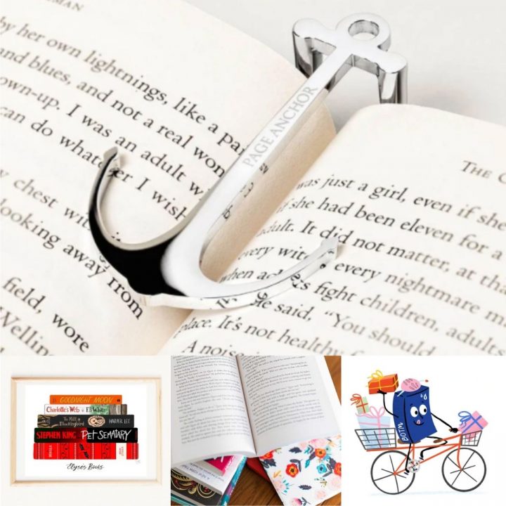 A collage of gift ideas for book lovers.