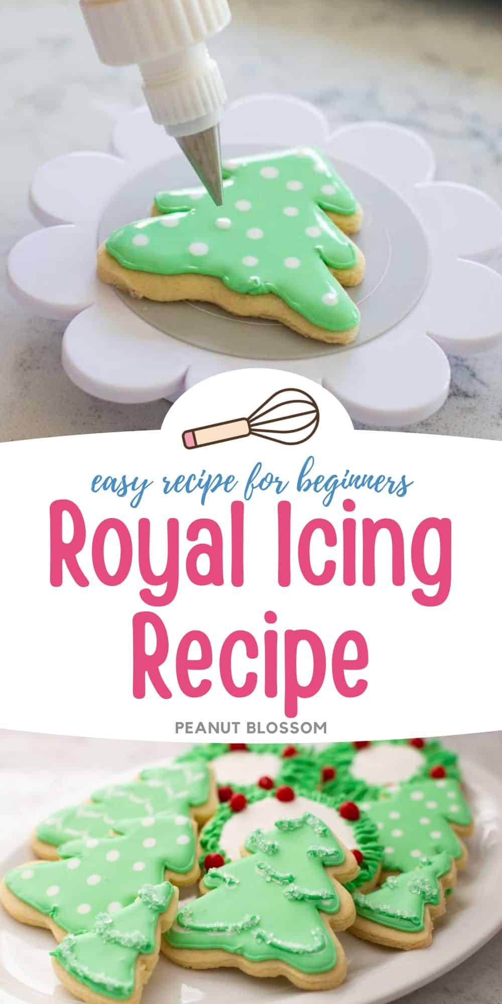 The photo collage shows some christmas cookies being decorated by royal icing.