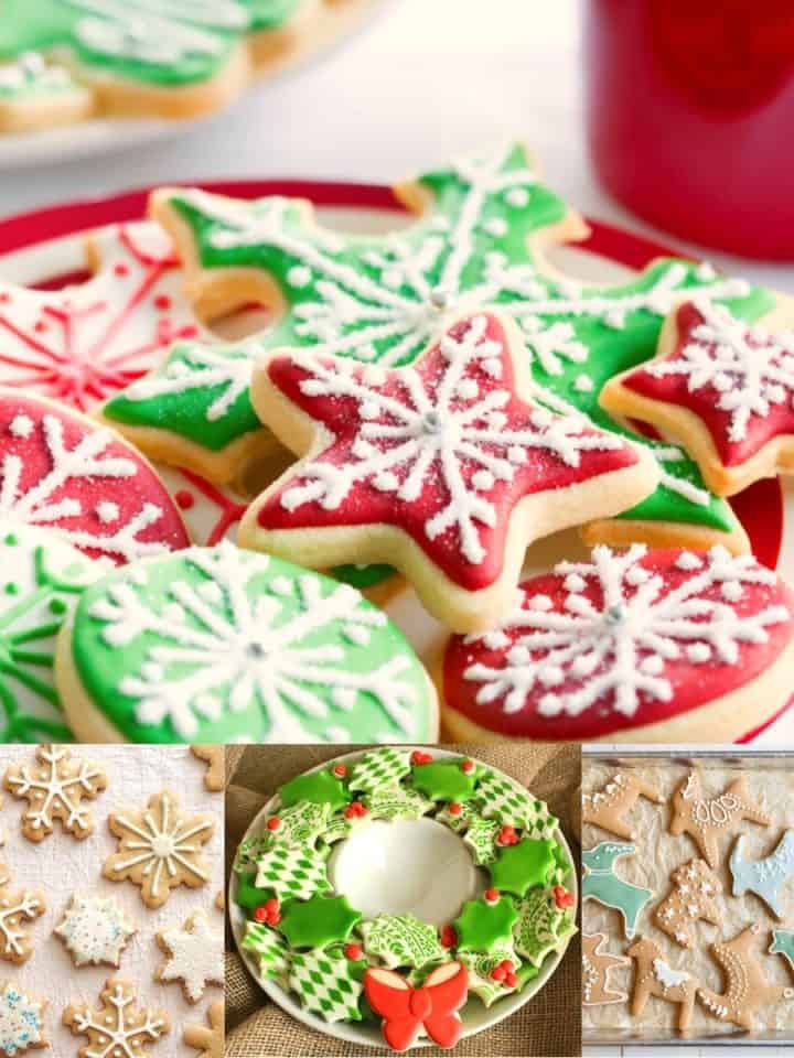 A photo collage shows a variety of 2-color Christmas cookie designs.