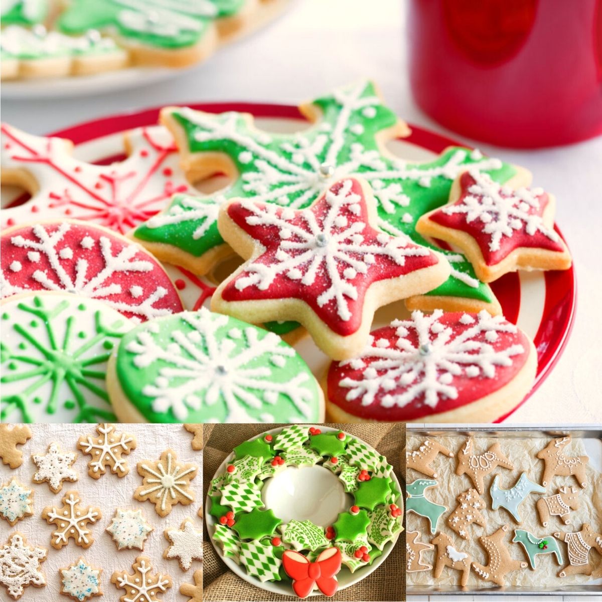 A photo collage shows a variety of 2-color Christmas cookie designs.