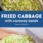 A photo collage shows how to shred the fresh cabbage and saute it in a skillet.