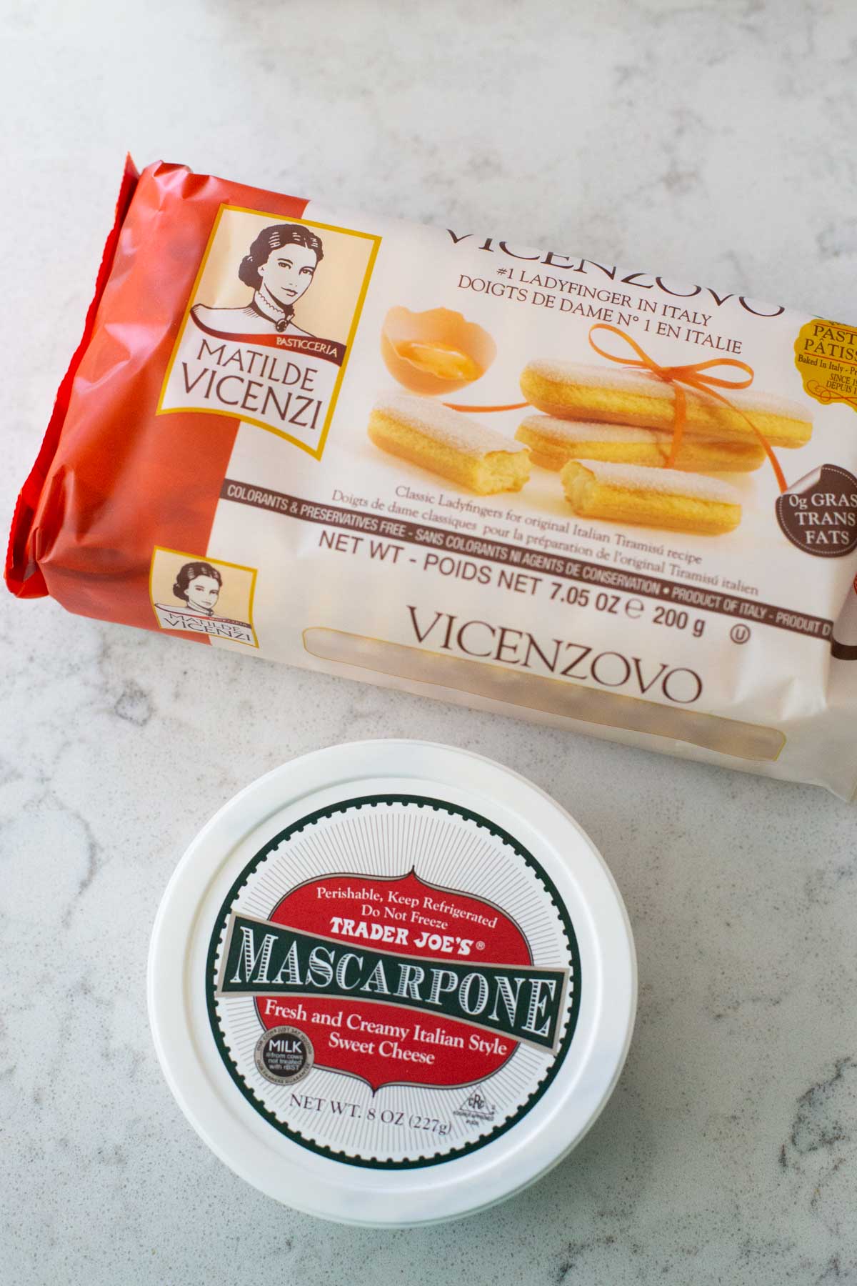 The two main ingredients for homemade tiramisu are the lady finger cookies and mascarpone chese.