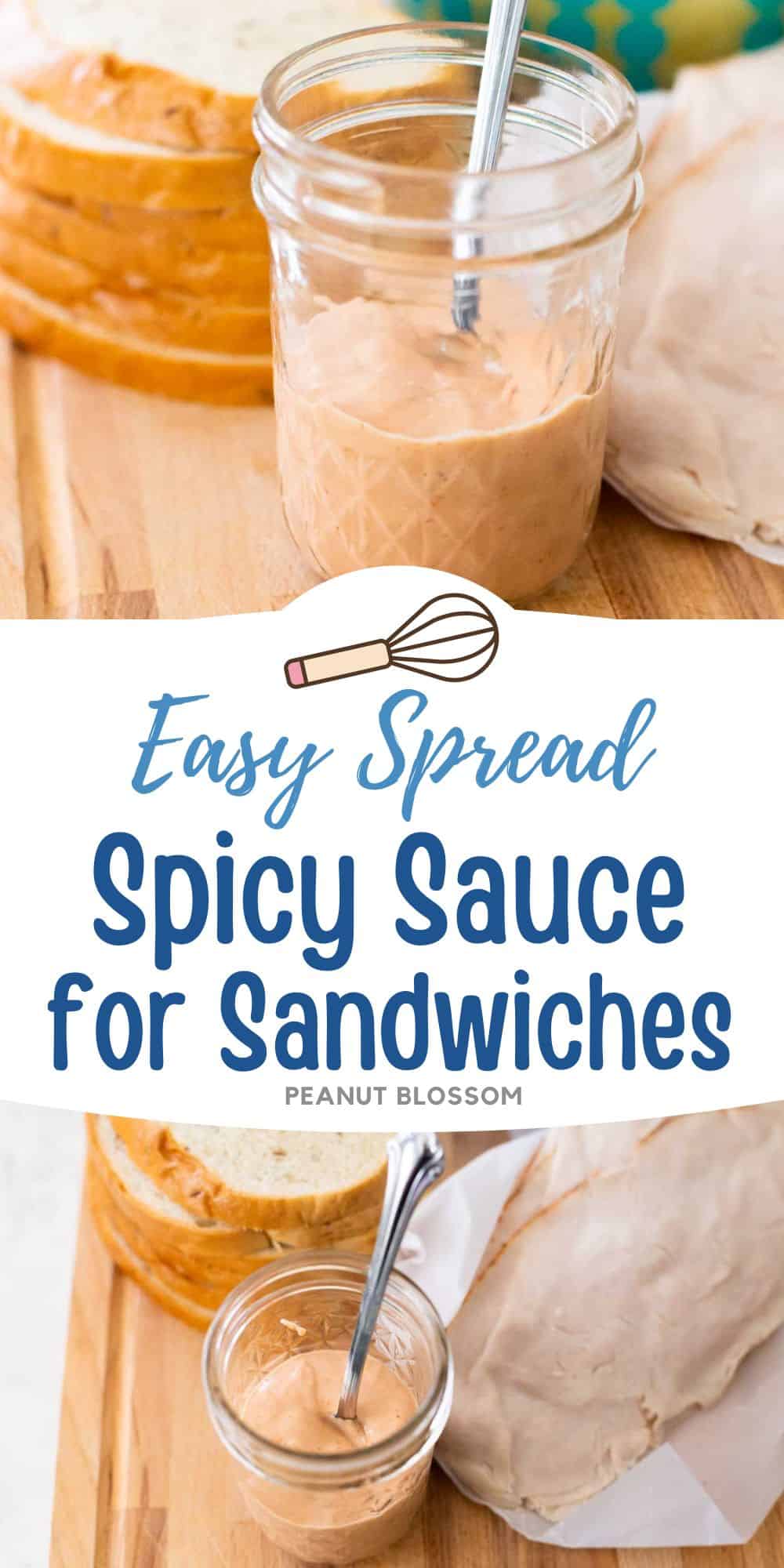 A mason jar of creamy sauce for sandwiches sits next to a pile of deli meat.