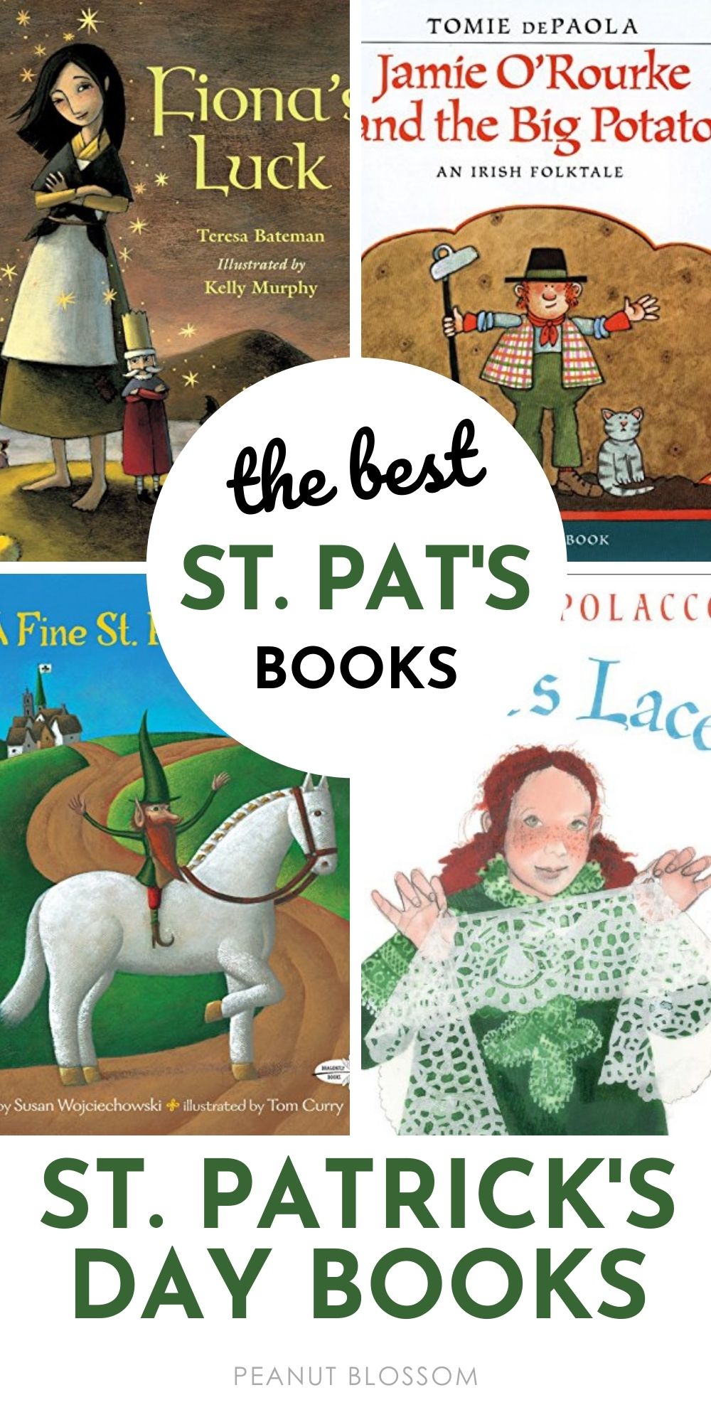 A photo collage of picture books for St. Patrick's Day.