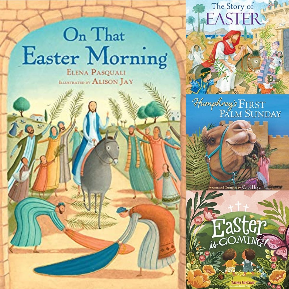 A collage shows several picture book covers for Easter books for kids.
