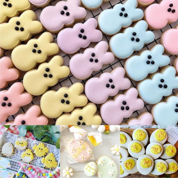 A collage shows several Easter cookie designs for sugar cookies.