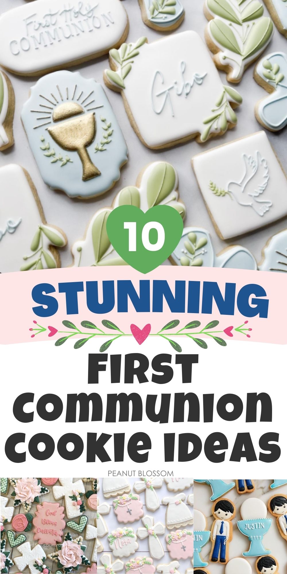 A photo collage shows several examples of the First Communion cookie ideas.