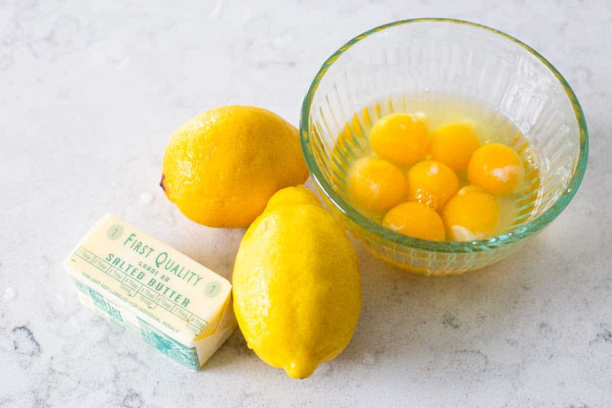 The ingredients for the lemon curd are on the counter.