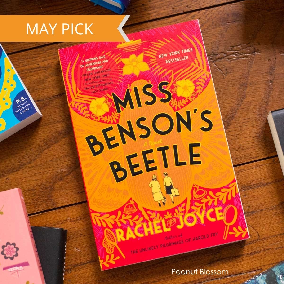 A copy of Miss Benson's Beetle by Rachel Joyce sits on a table.