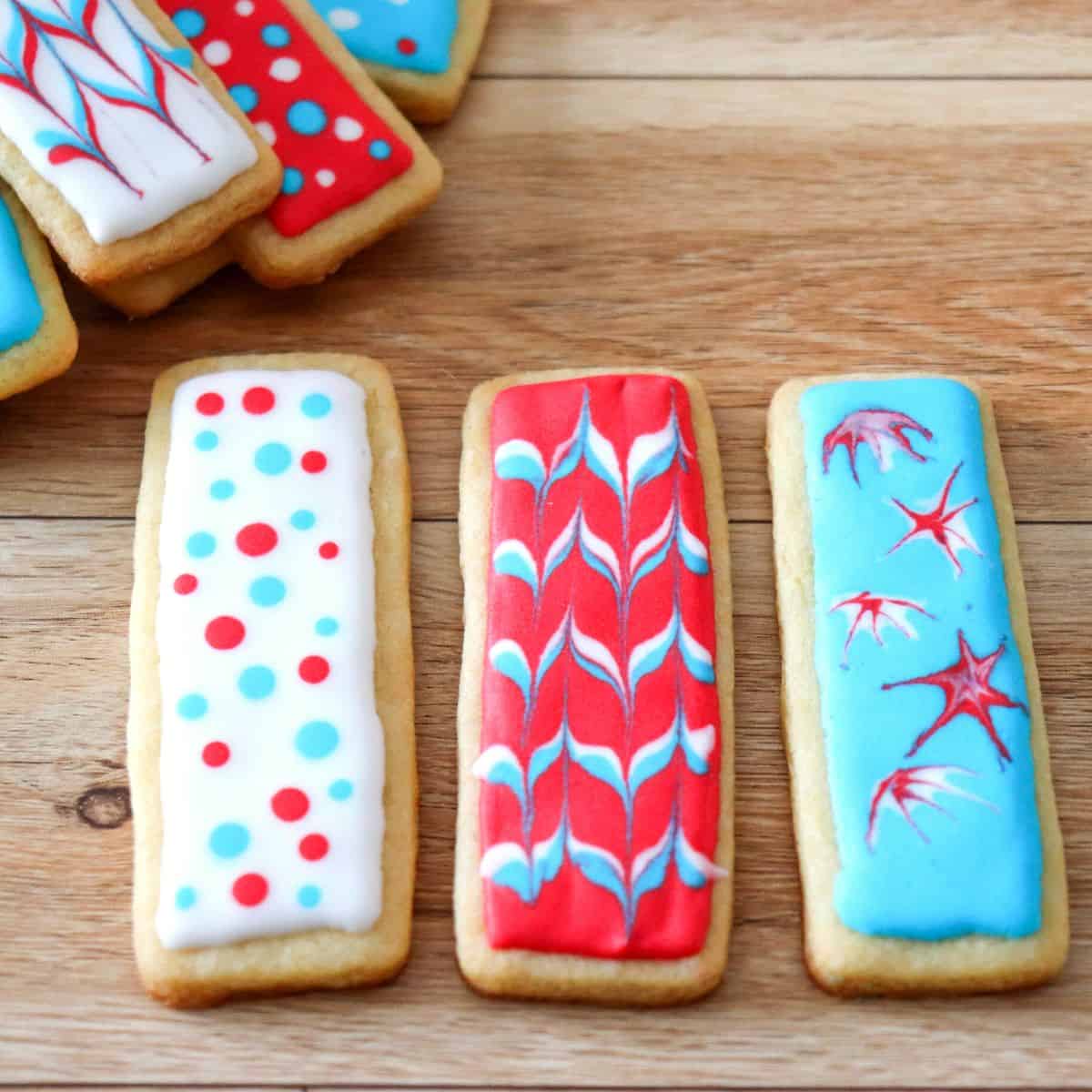 The finished red, white, and blue 4th of July sugar cookies.