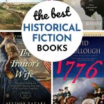 A collage of 4 pictures of historical fiction books about the american revolution