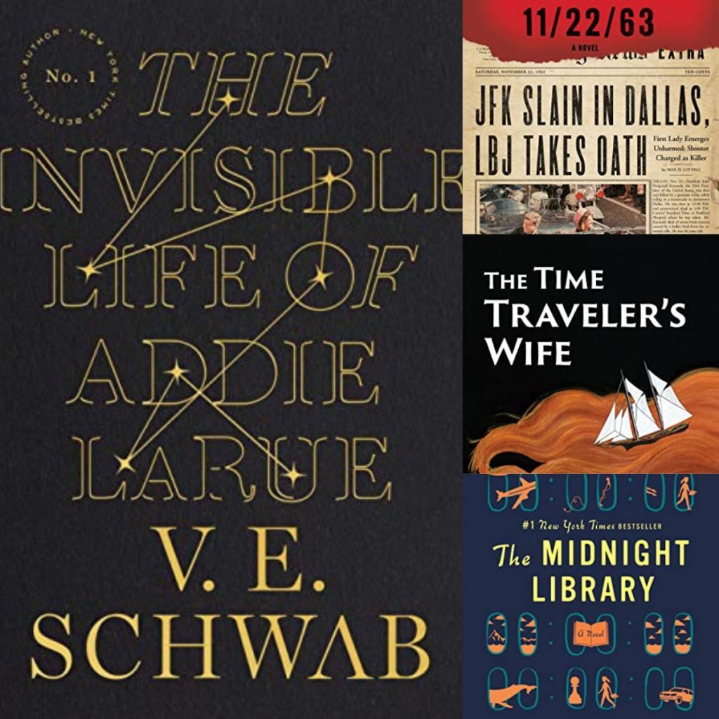 A collage of 4 photos of the best time travel books