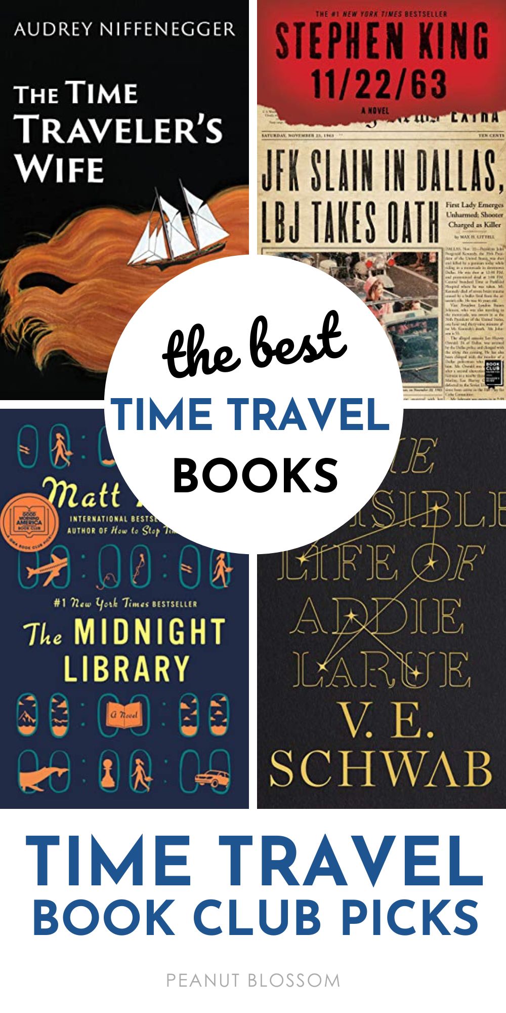 A collage of the 4 best time travel books for book clubs